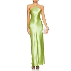 Line & Dot Green Satin Maxi Dress